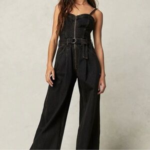 Free People Slyvie Black Denim Jumpsuit with Belt Small